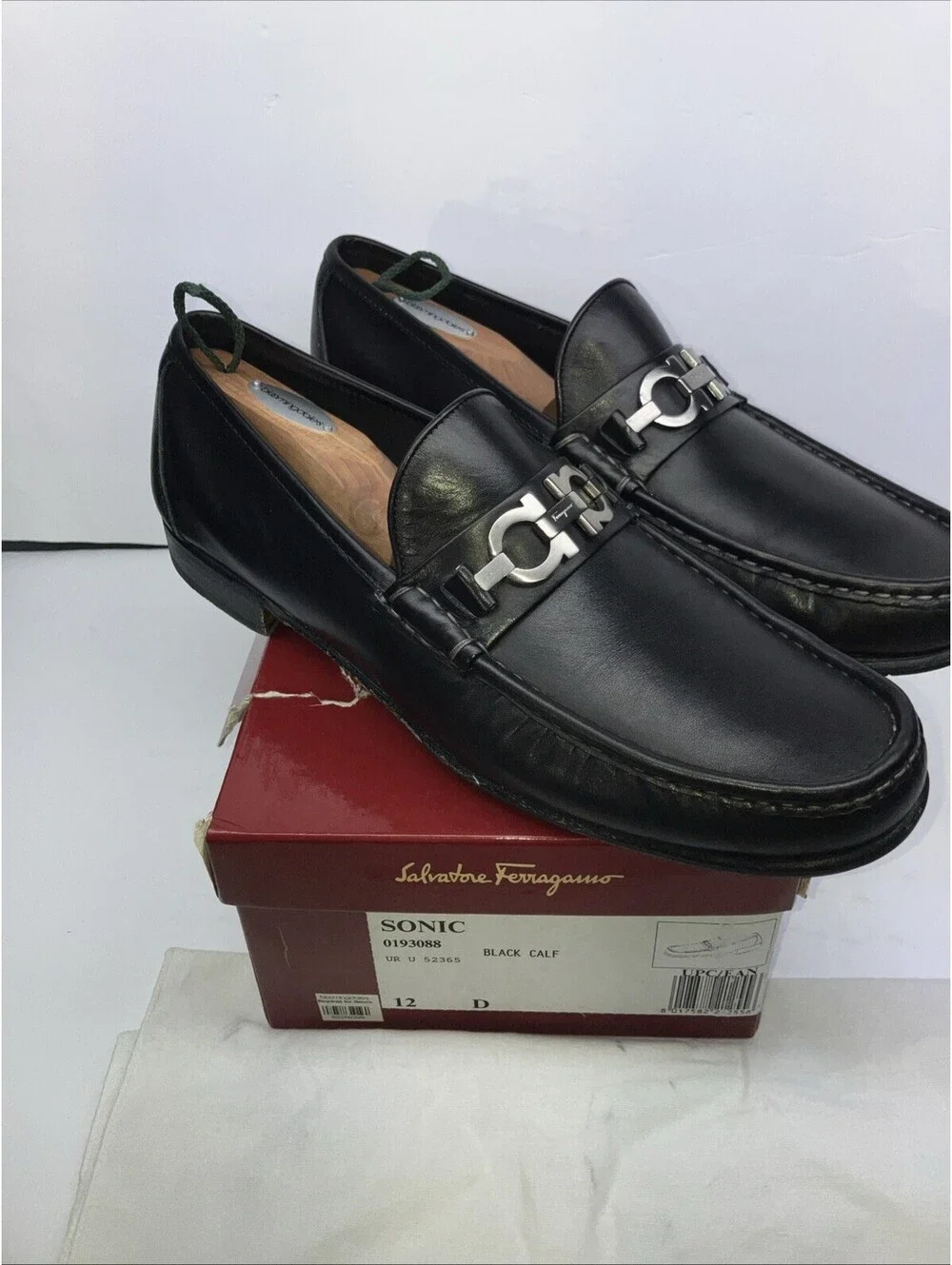Salvatore Ferragamo Mens SONIC Black Shoes Gancini Silver Bit Loafers 12 D CLEAN